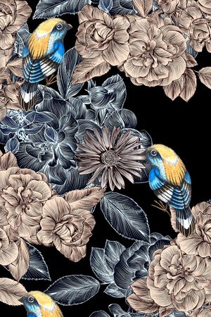 花鸟印花花型图片