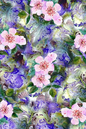 抽象手绘水彩画植物花卉菊花数码印花印花花型图片