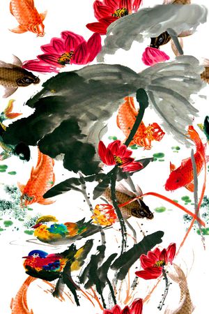 荷花印花花型图片