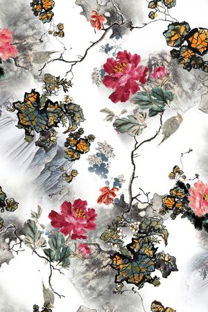 工笔牡丹印花花型图片