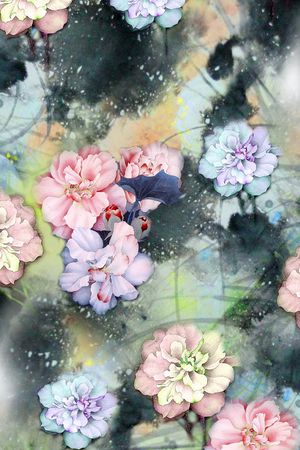 手绘水彩印花花型图片