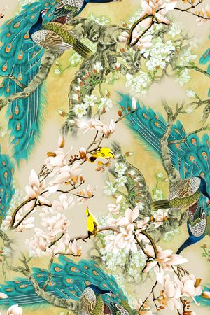 花鸟印花花型图片