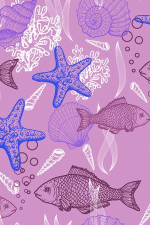海洋生物印花花型图片