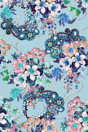 抽象花卉、花卉、水彩肌理、抽象树叶印花花型图片