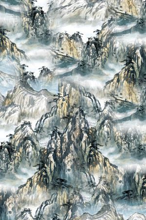手绘山脉印花花型图片