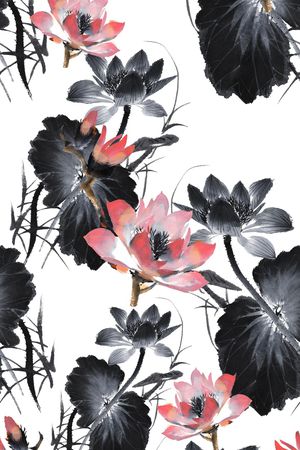 水墨画印花花型图片