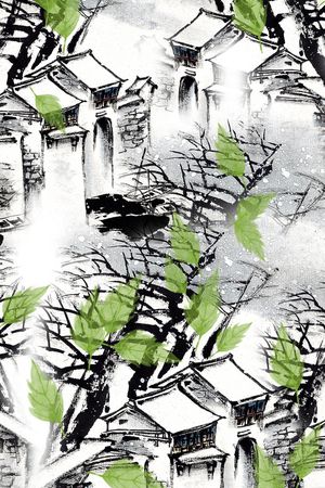 水墨风景印花花型图片