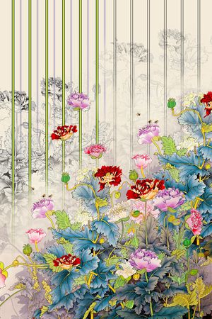 罂粟花印花花型图片