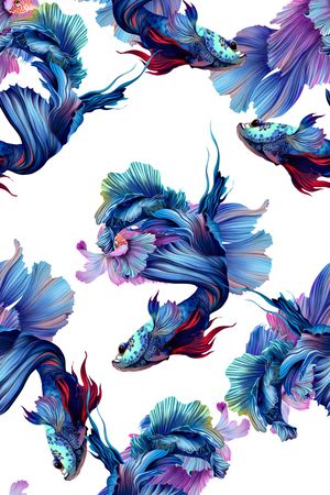 抽象手绘水彩画几何动物鱼数码印花印花花型图片