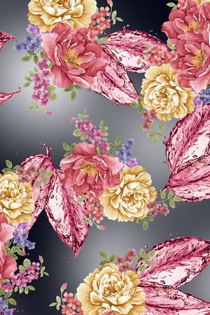 手绘花印花花型图片