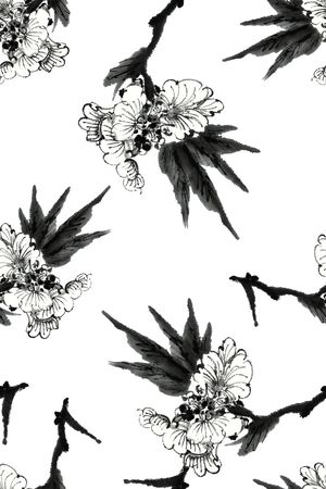 水墨元素印花花型图片