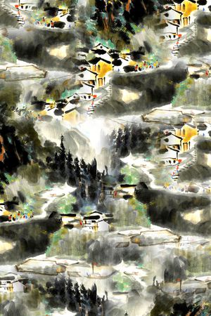 手绘风景印花花型图片