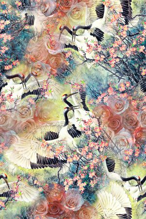 仙鹤印花花型图片