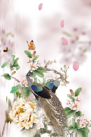 孔雀印花花型图片
