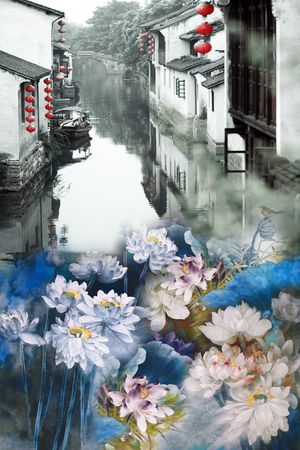 荷花印花花型图片