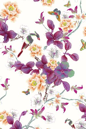 工笔花鸟印花花型图片