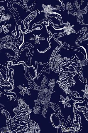线条动物印花花型图片