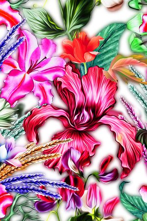 手绘花卉印花花型图片