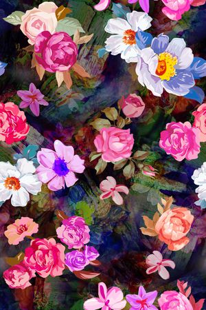 玫瑰炫彩底纹印花花型图片