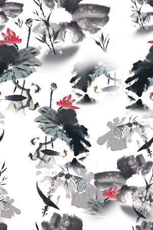 荷花印花花型图片