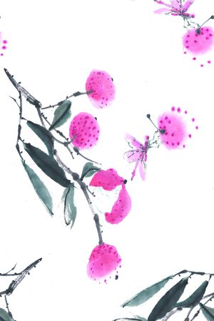 水墨画印花花型图片