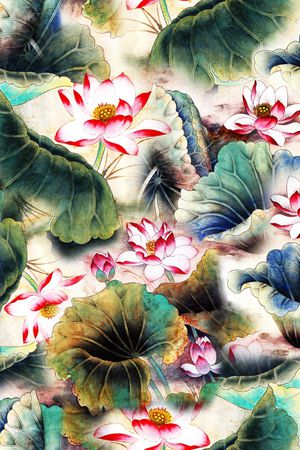 国画荷花印花花型图片