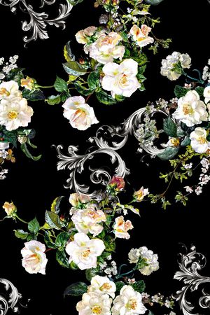 油画花卉、卷草纹、欧式花纹、素雅花卉印花花型图片