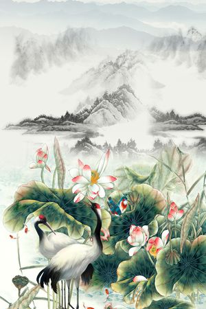 国画水墨印花花型图片
