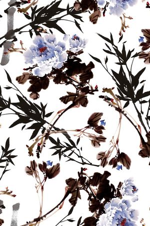 中国风水墨画印花花型图片