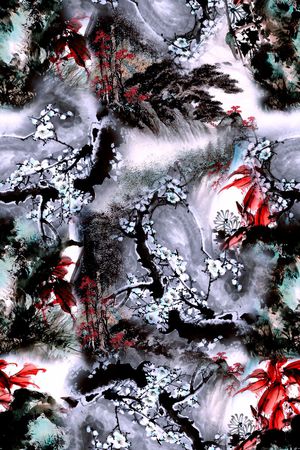 水墨梅花印花花型图片
