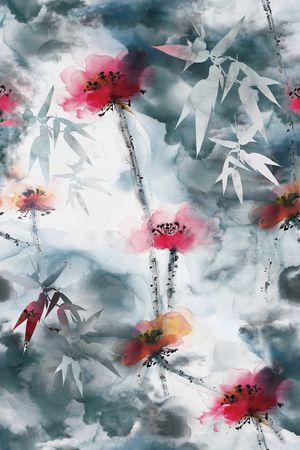 手绘荷花印花花型图片