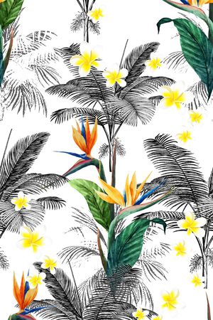 热带植物、棕榈叶印花花型图片