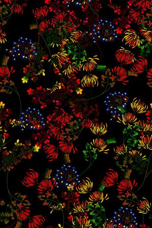 暗黑花卉、油画花卉、抽象花卉印花花型图片