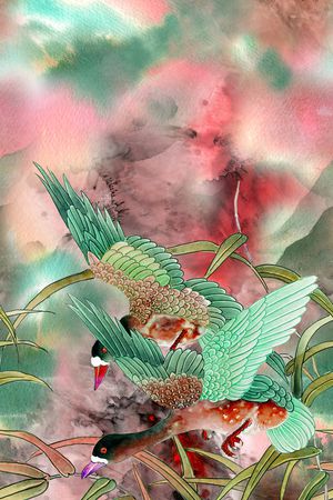仙鹤定位印花花型图片