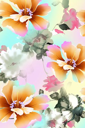 手绘大花印花花型图片