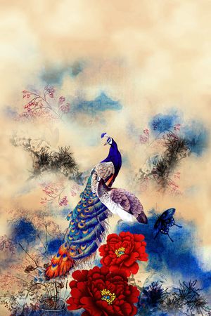 孔雀印花花型图片