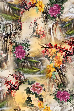 旗袍印花花型图片
