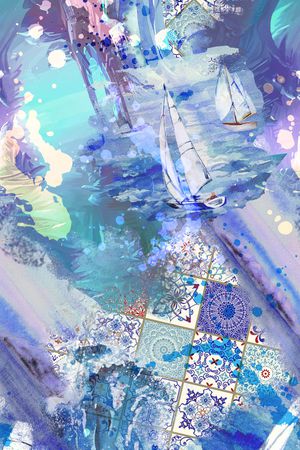 水墨民族风印花花型图片