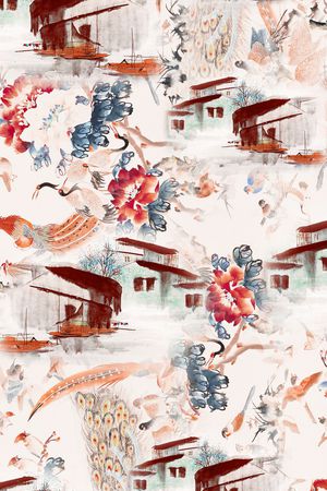 水墨风印花花型图片