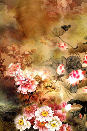 中国风定位花印花花型图片