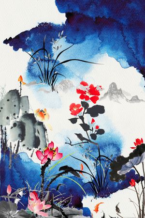 水墨风印花花型图片