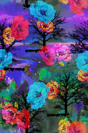 抽象油画风景花卉印花花型图片