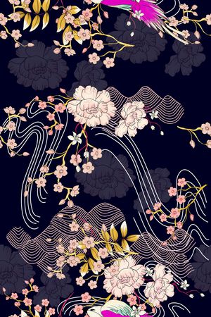 线条花卉印花花型图片