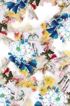 水墨风印花花型图片