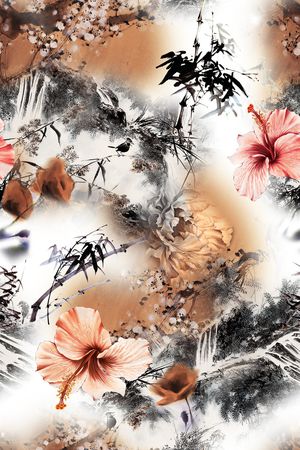 水墨风印花花型图片