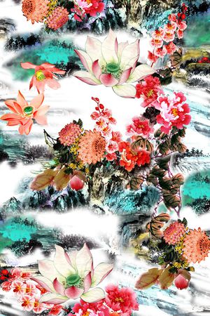 手绘花卉印花花型图片