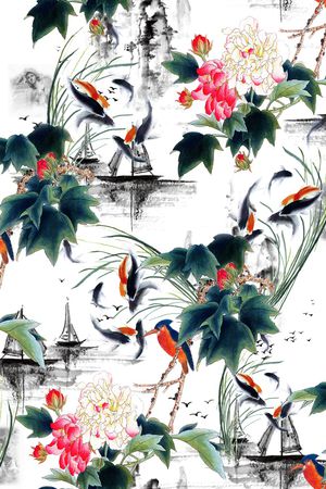 泼墨印花花型图片