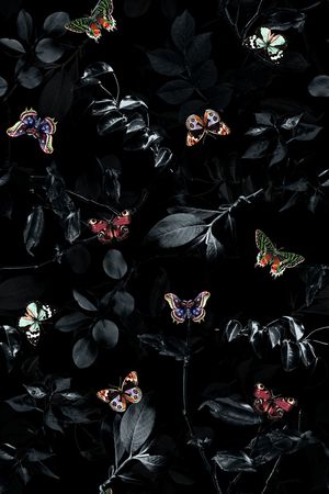 黑白树叶印花花型图片
