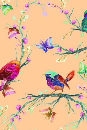 编织花鸟印花花型图片