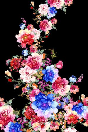 黑底花卉印花花型图片